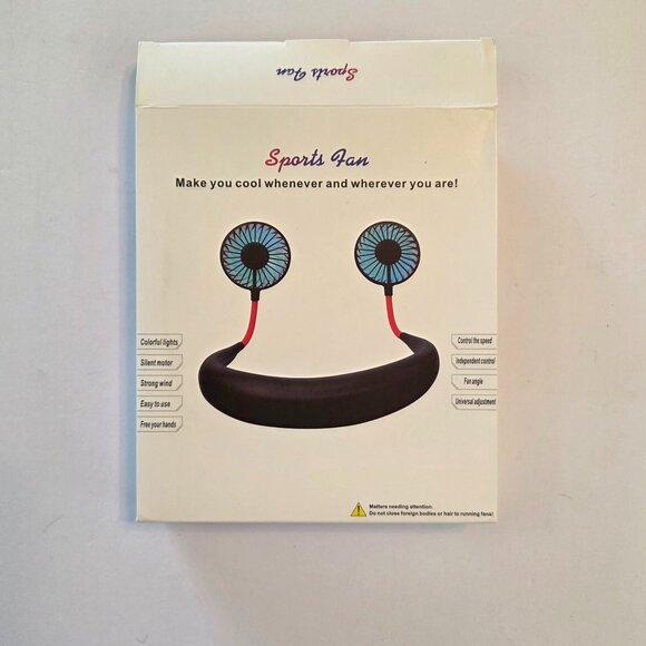 NWT - Hands-Free Rechargeable Neck Fan, Lightweight, Strong Airflow – Black/Red - Picture 2 of 9